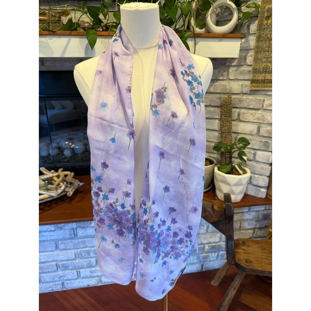 Cejon‎ Sheer Floral Rectangle Scarf Vintage Coquette | Purple | 59.5"L 15"W